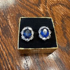 Faux Sapphire and Diamond Stud Earrings